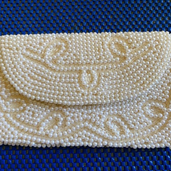 Handbags - Designers White Pearl Beaded Clutch Evening Bag Purse